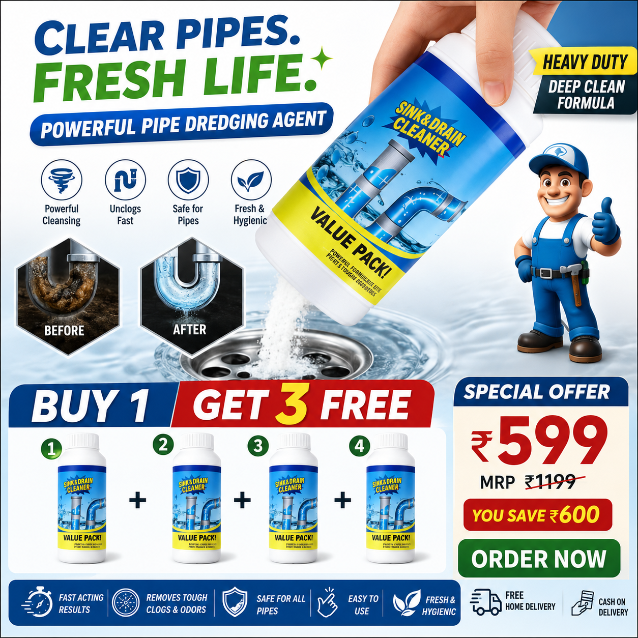 Powerful Sink & Drain Cleaner - Buy 1 Get 3 Free